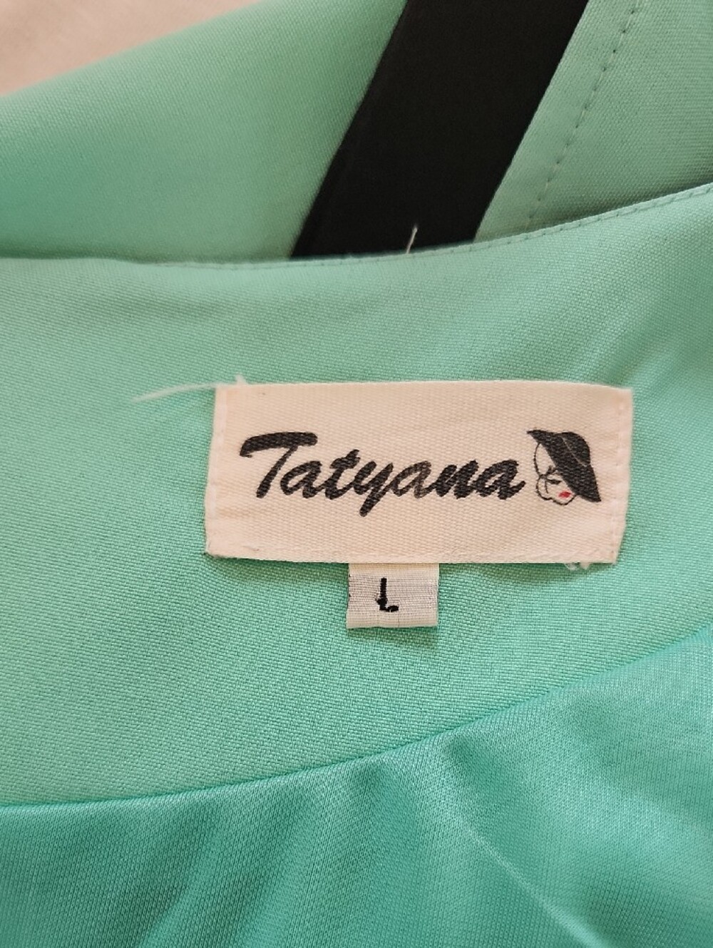 đź‘—Tatyana Mint Green Sheath Dress with Black Trim And Belt Sz L - Picture 7 of 9